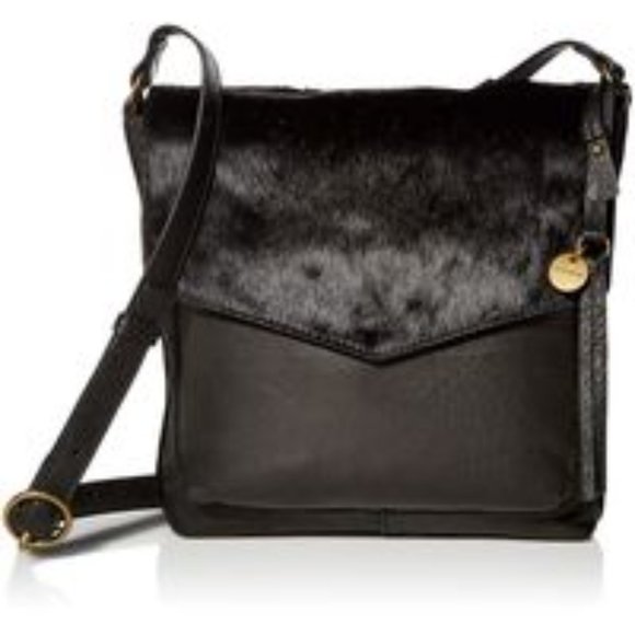 LUCKY BRAND Rela Large Crossbody Bag Black Leather Calf Hair New - Picture 6 of 12